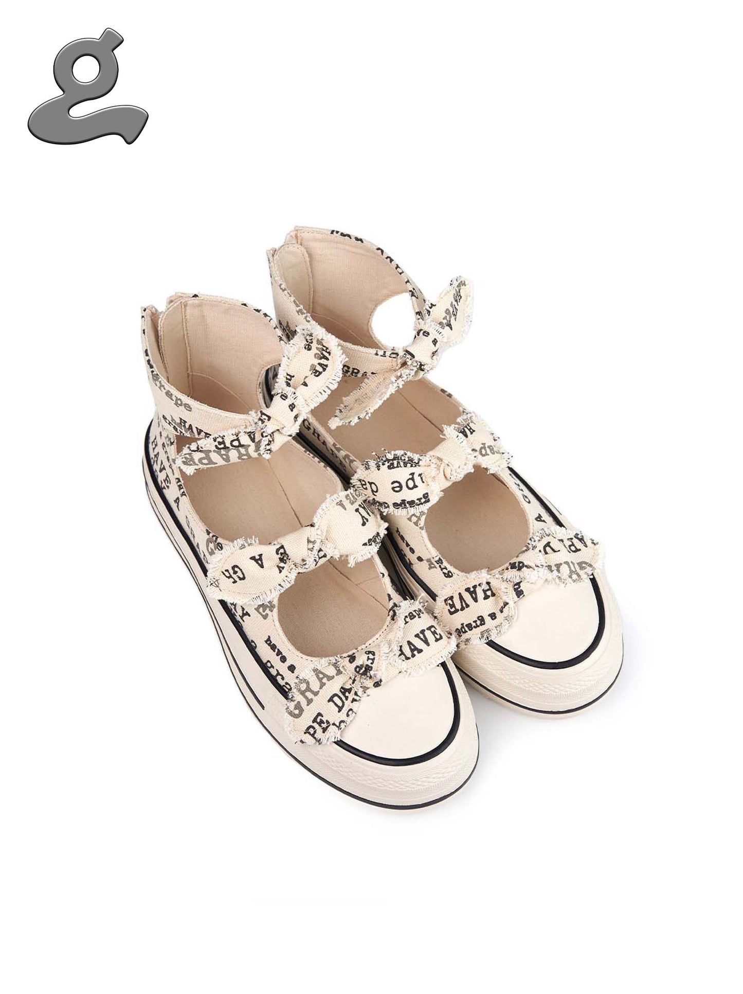 White Printed Canvas Bow High-waist Sneaker