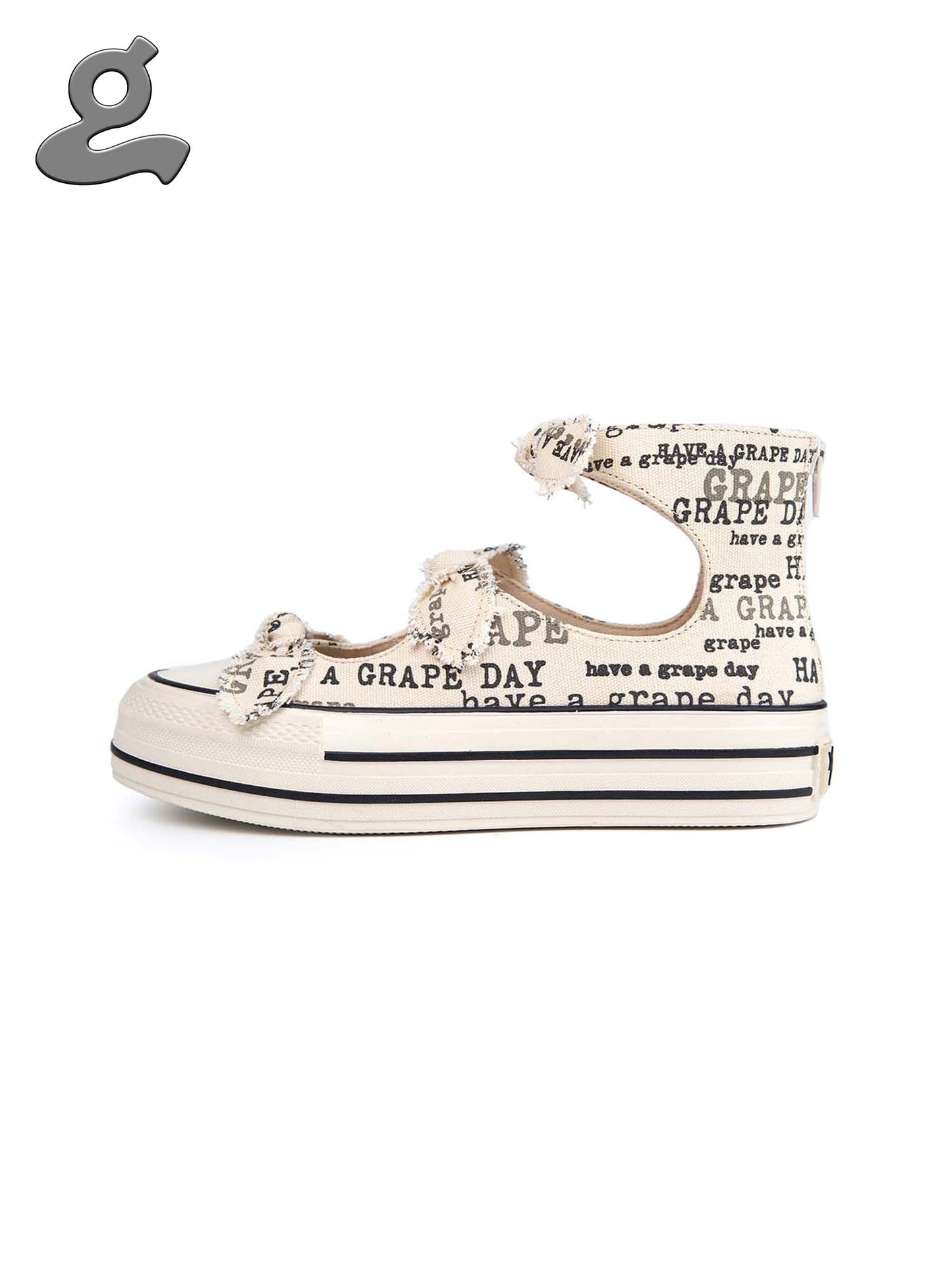 White Printed Canvas Bow High-waist Sneaker