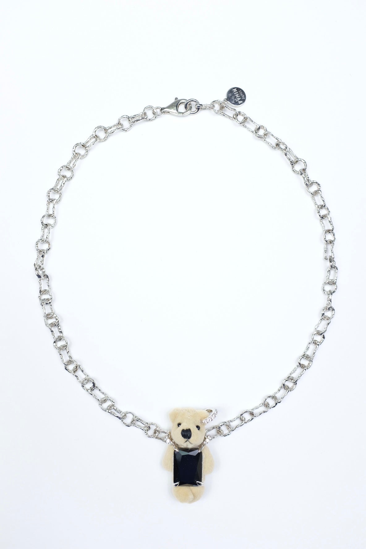 Teddy bear square zircon Necklace