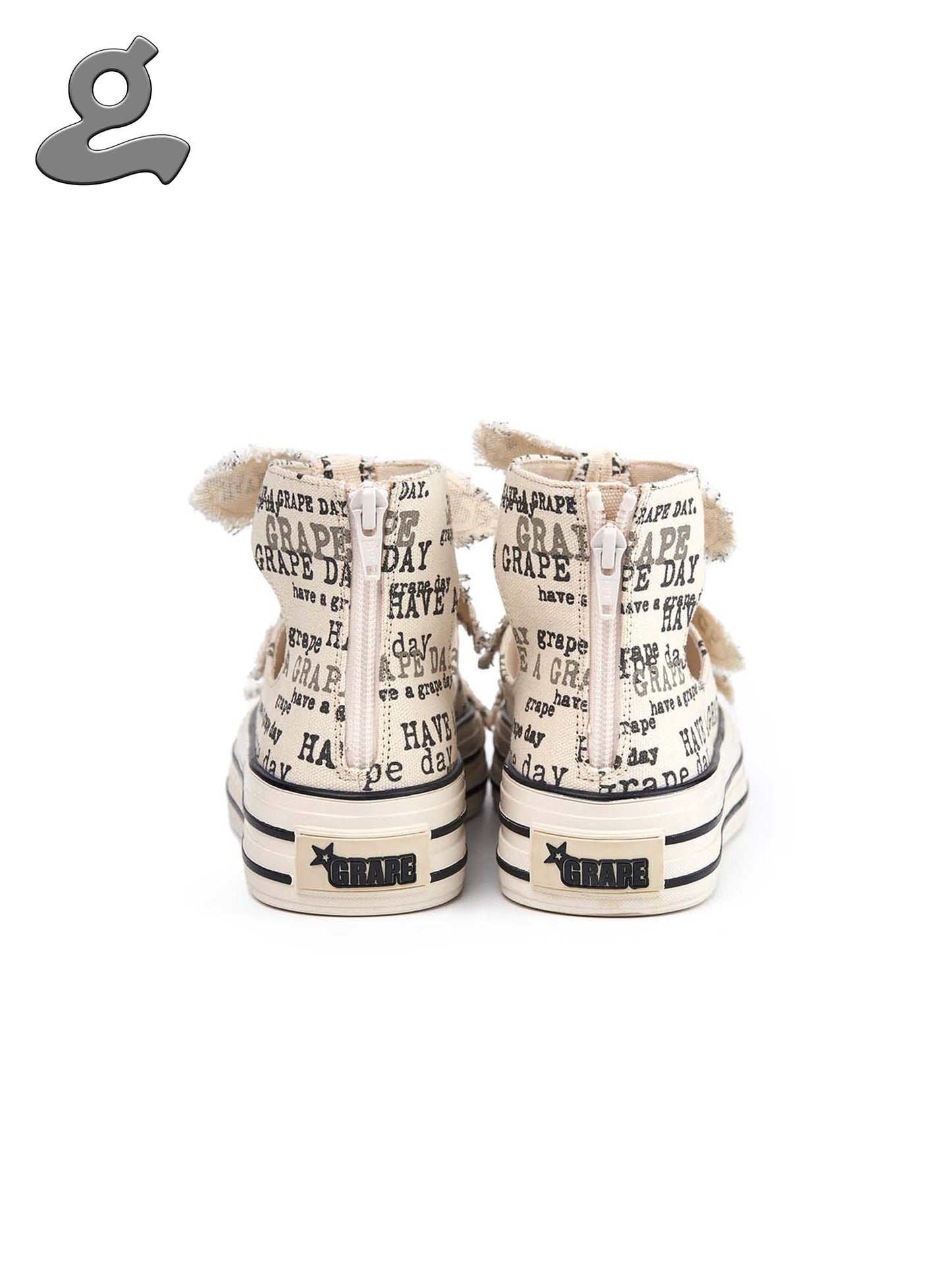 White Printed Canvas Bow High-waist Sneaker