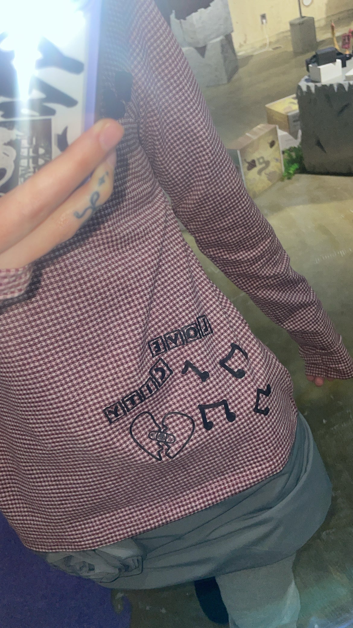 MOMENTEL Burgundy Check Button T-Shirt