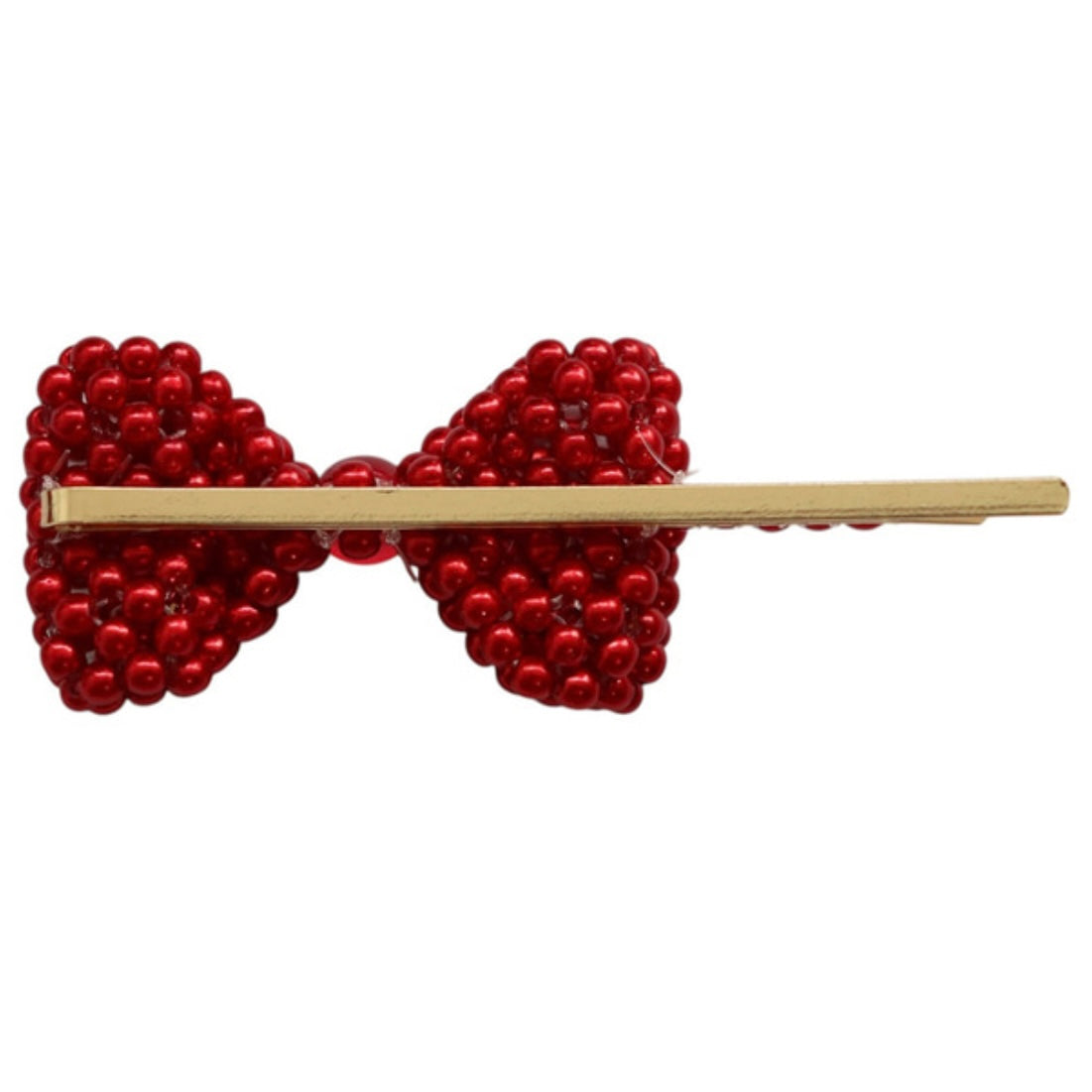 Red beads ribbon hair pin