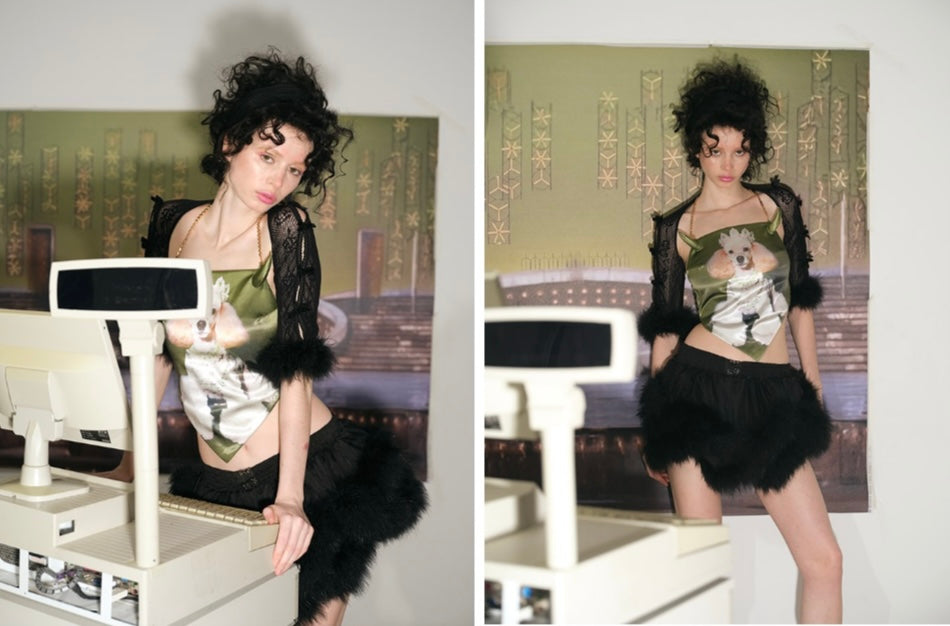 Green Gemstone Poodle Devil Horn Halter Top