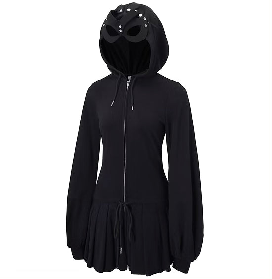 Handmade Black Devil Mask Hoodie Dress