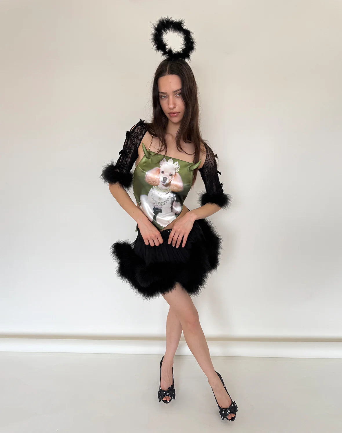 Black Ostrich Feather Puffy Mini Skirt