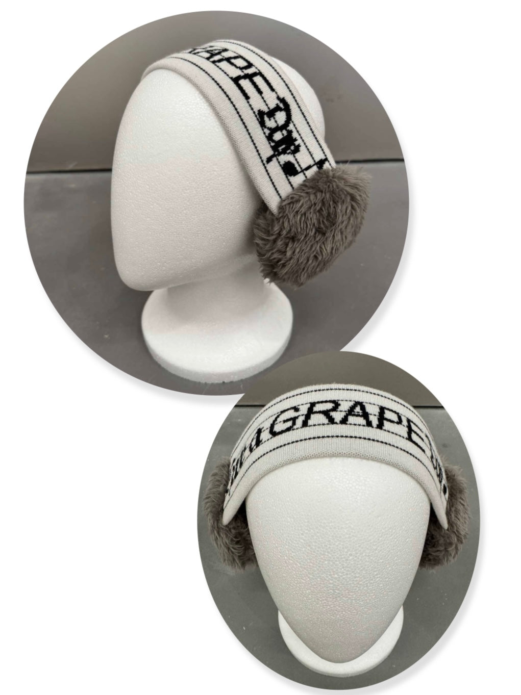 White Music Notation Knitted Earmuffs