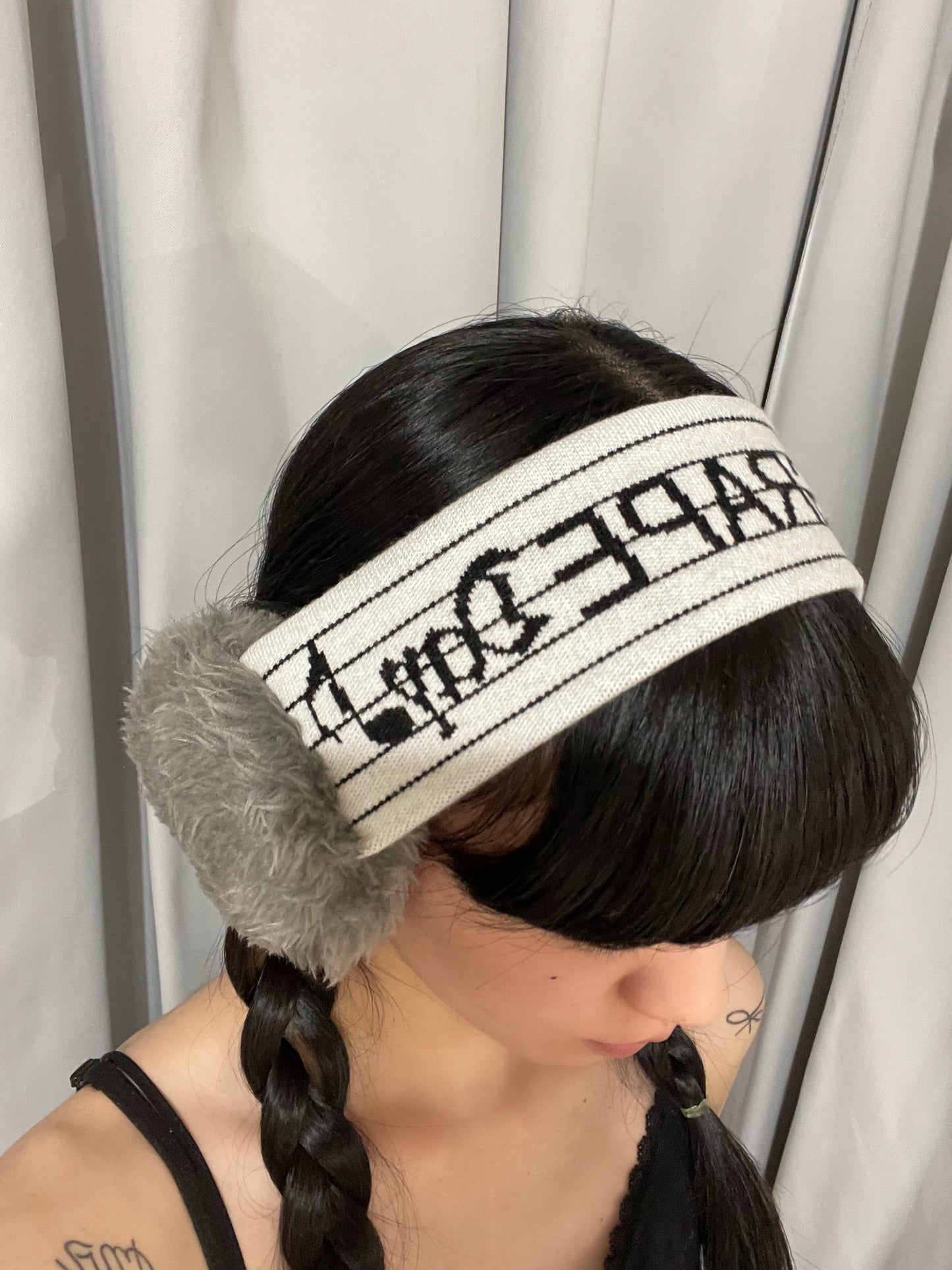 White Music Notation Knitted Earmuffs