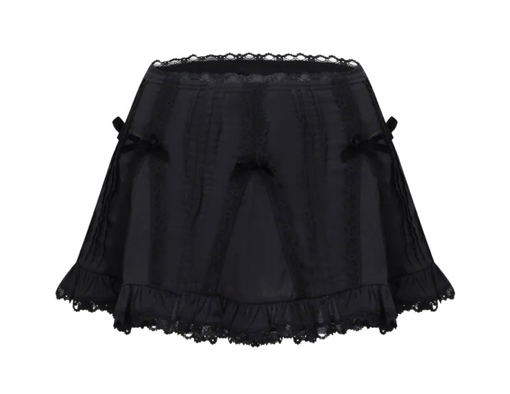 Nodress black lace trim pleated cotton mini skirt