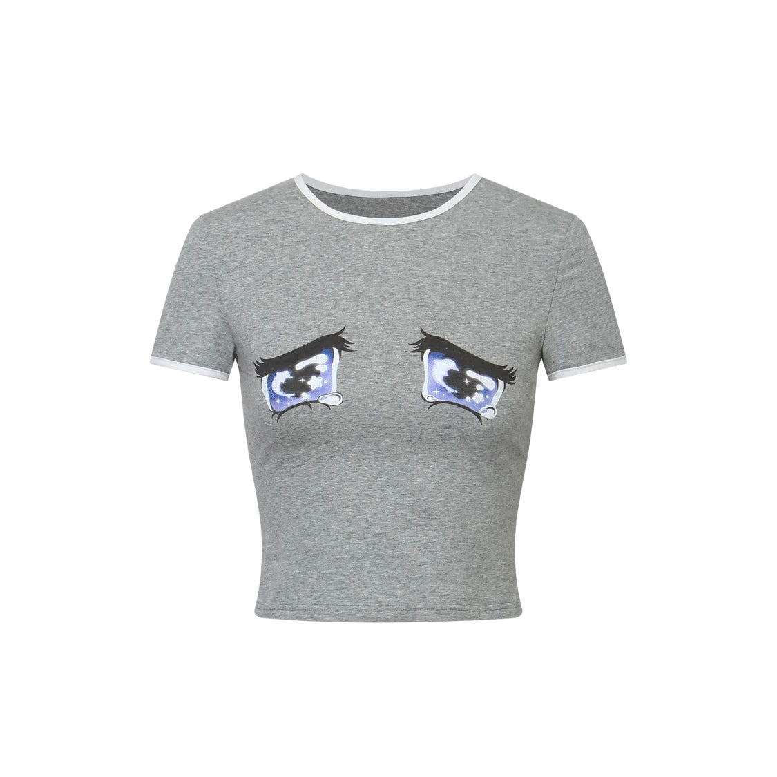 Nodress gray "No cry" crying eyes printed T-shirt