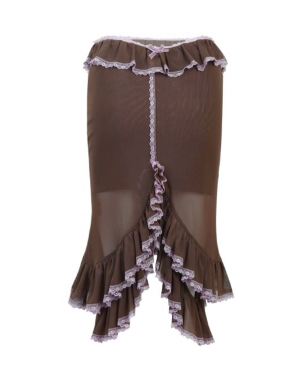brown ruffled netting skirt with lace trim