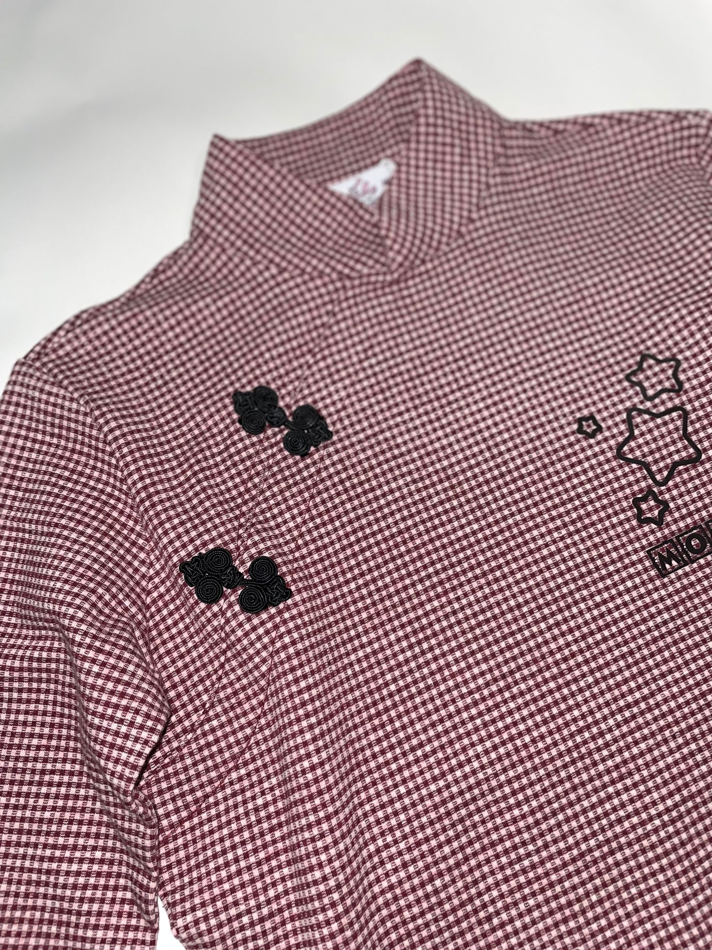 MOMENTEL Burgundy Check Button T-Shirt