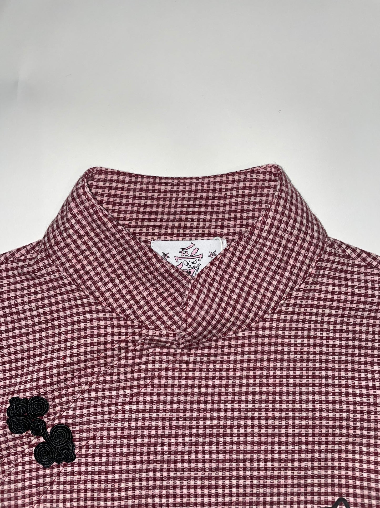 MOMENTEL Burgundy Check Button T-Shirt