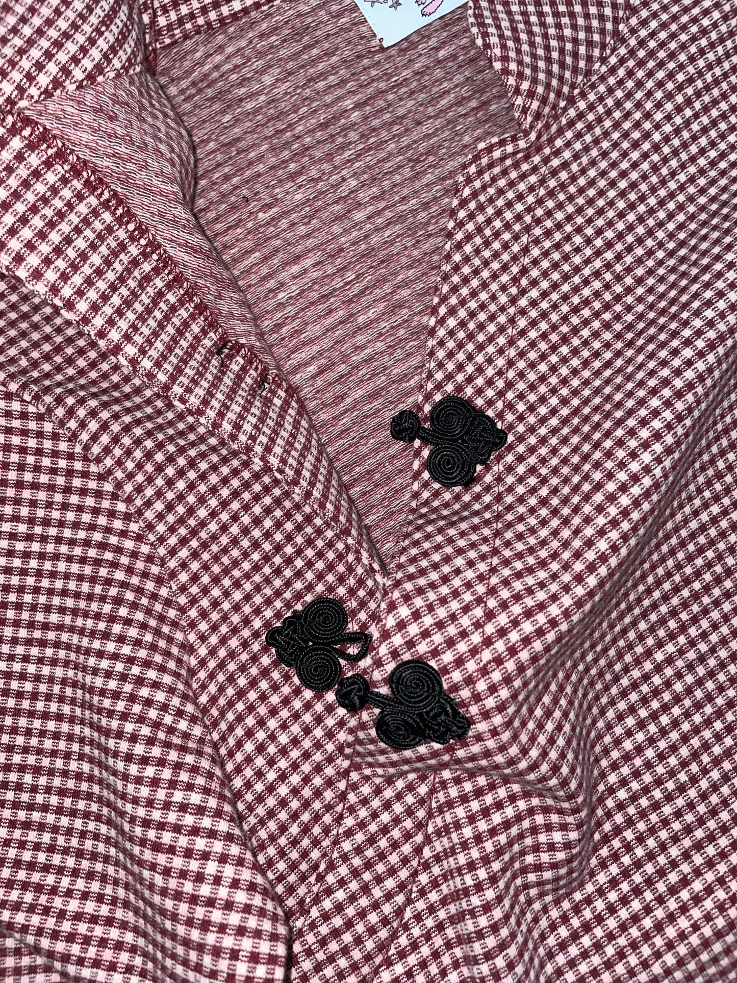 MOMENTEL Burgundy Check Button T-Shirt