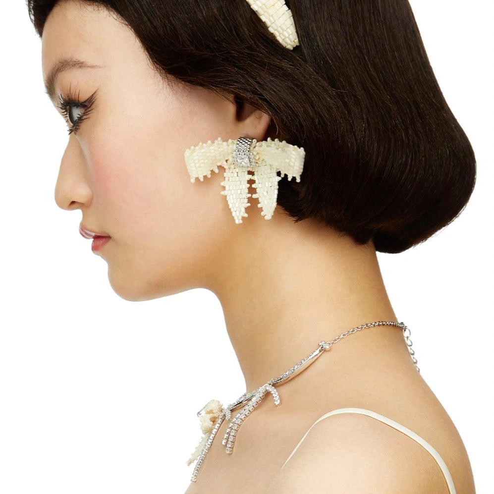 Gemstone Braided Bow Drop Earrings