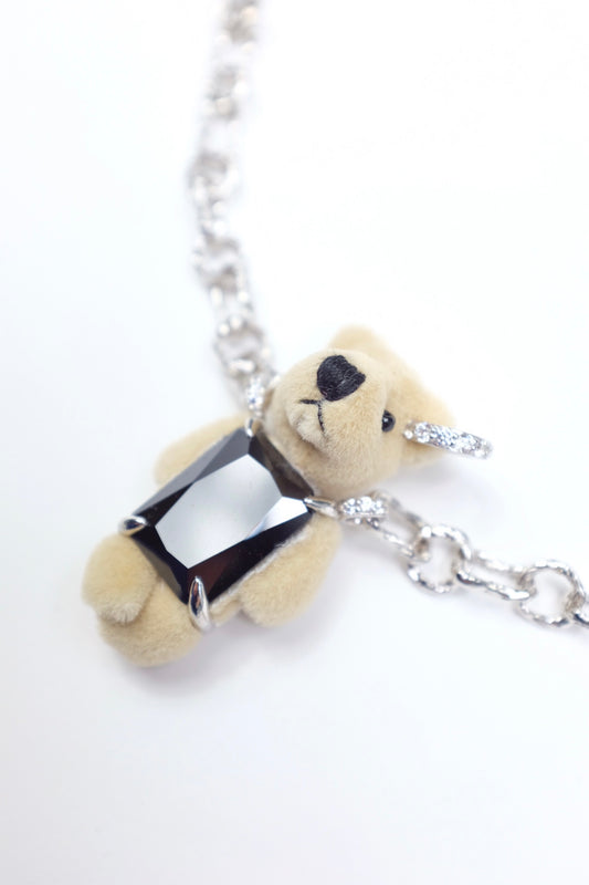 Teddy bear square zircon Necklace