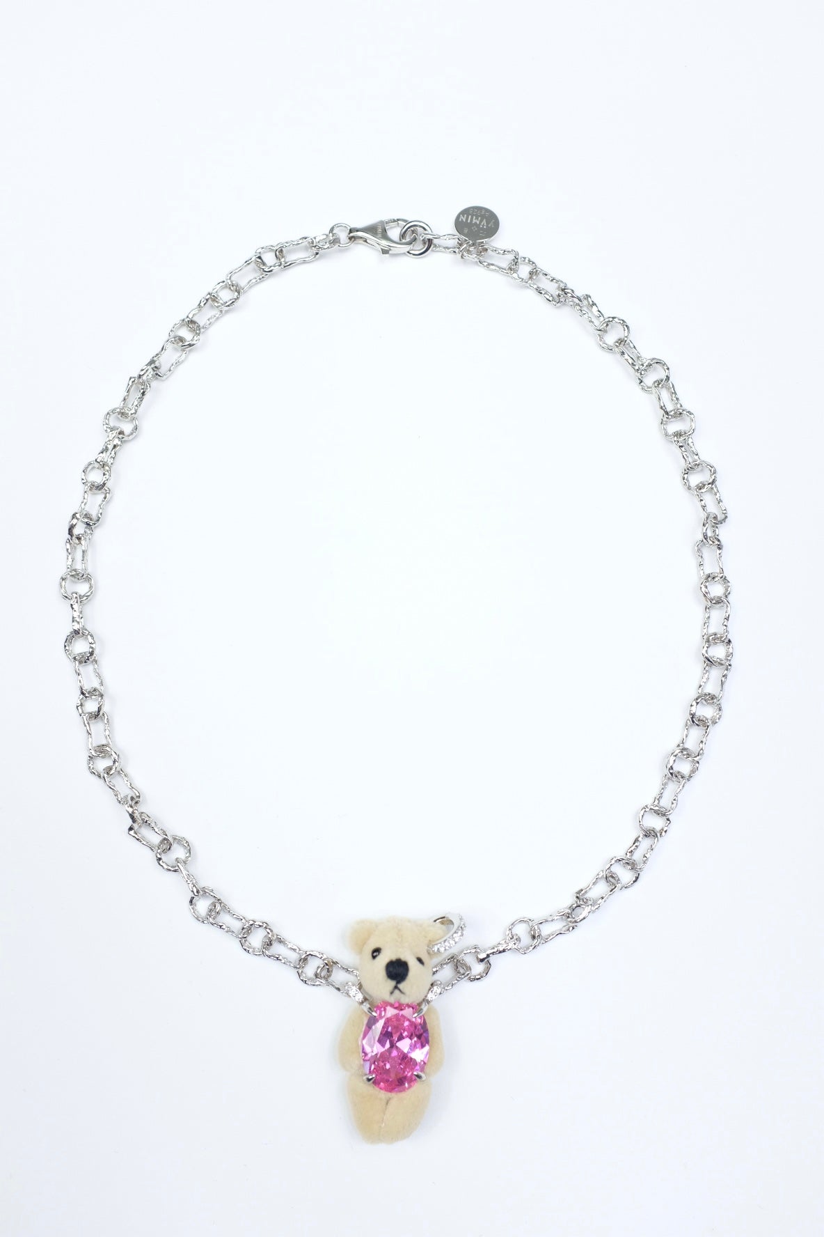 Teddy bear elliptical zircon Necklace