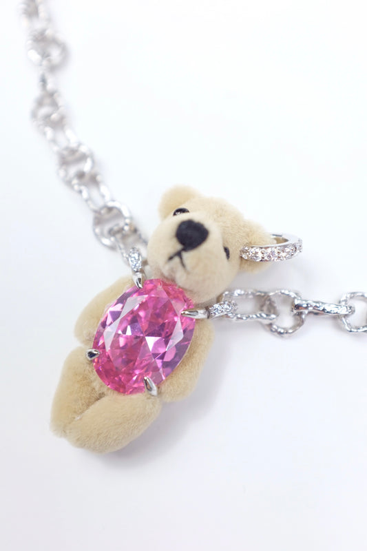 Teddy bear elliptical zircon Necklace