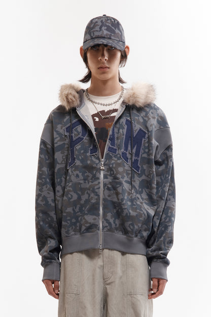 ABCFUR TRIM HOODED ZIP THRU SWEAT
