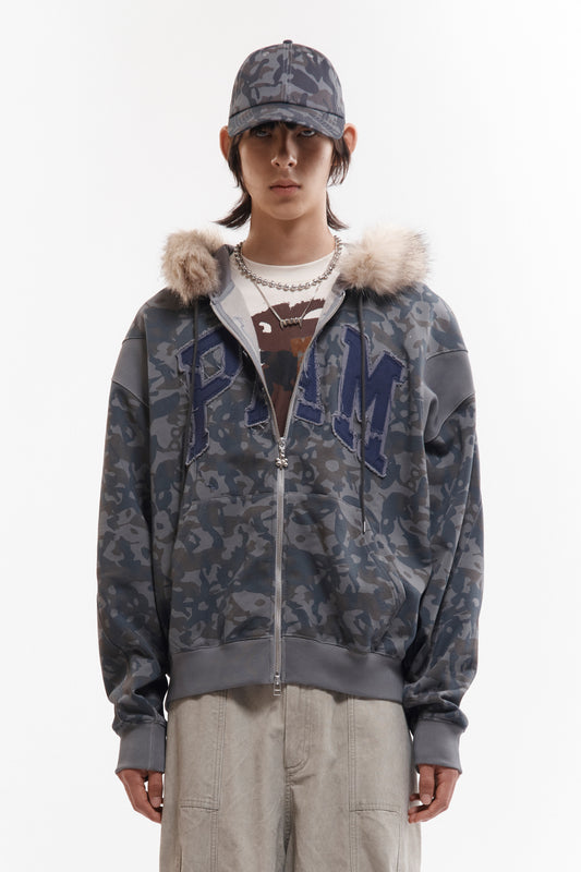 ABCFUR TRIM HOODED ZIP THRU SWEAT