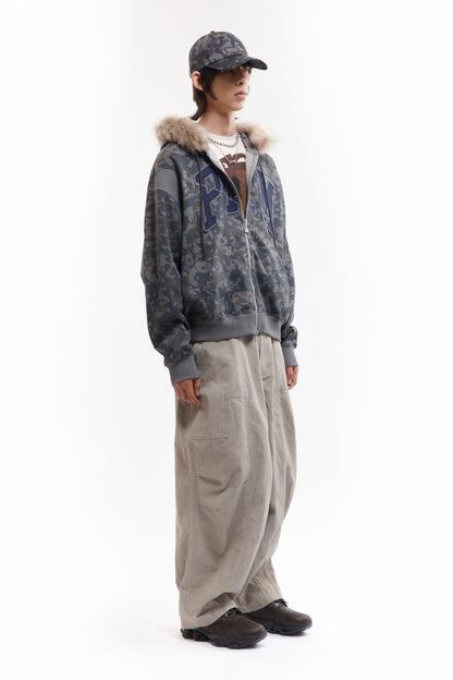 ABCFUR TRIM HOODED ZIP THRU SWEAT