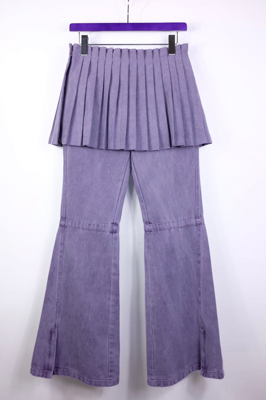 Purple pleated skirt & flared jeans set