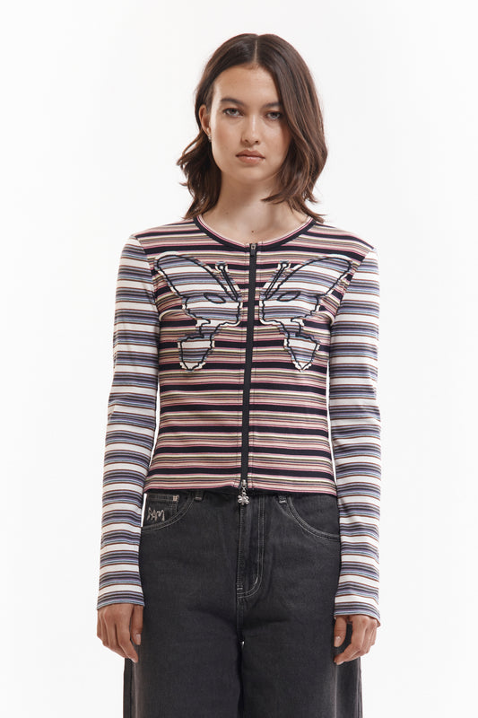 LINE WALKS STRIPED CARDIGAN