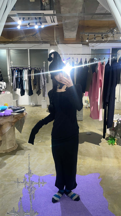 Elf Black Pom-Pom Knit Beanie