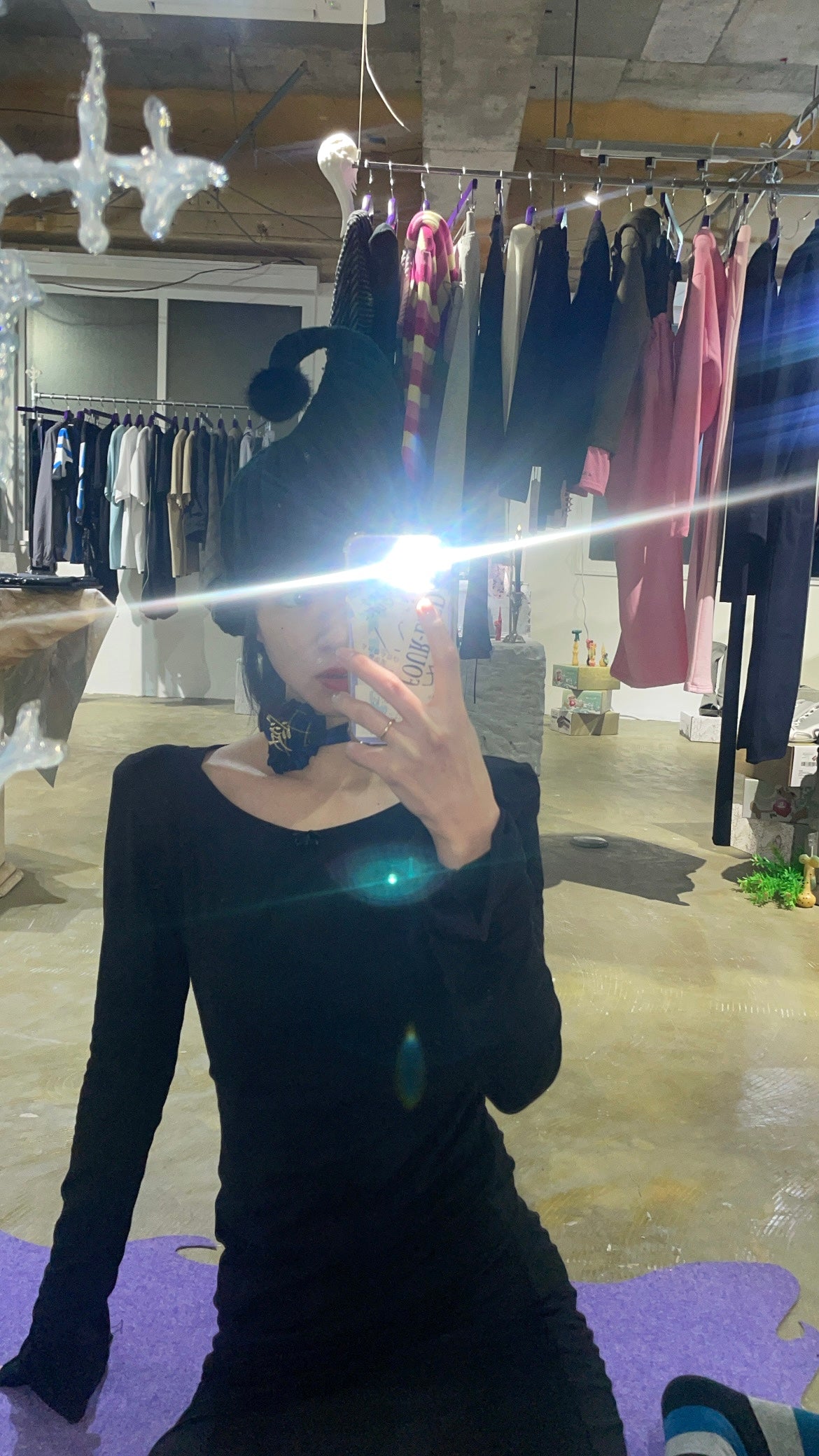 Elf Black Pom-Pom Knit Beanie