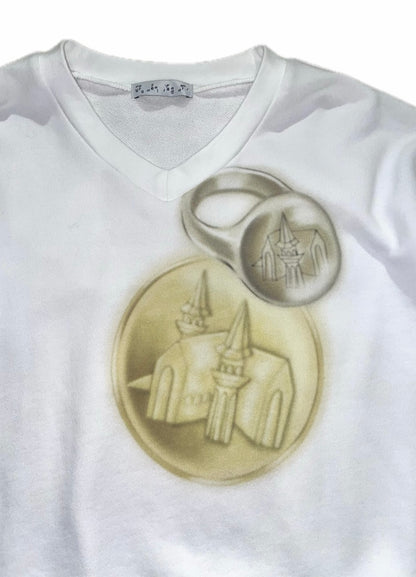 coin and ring print v neck sweat