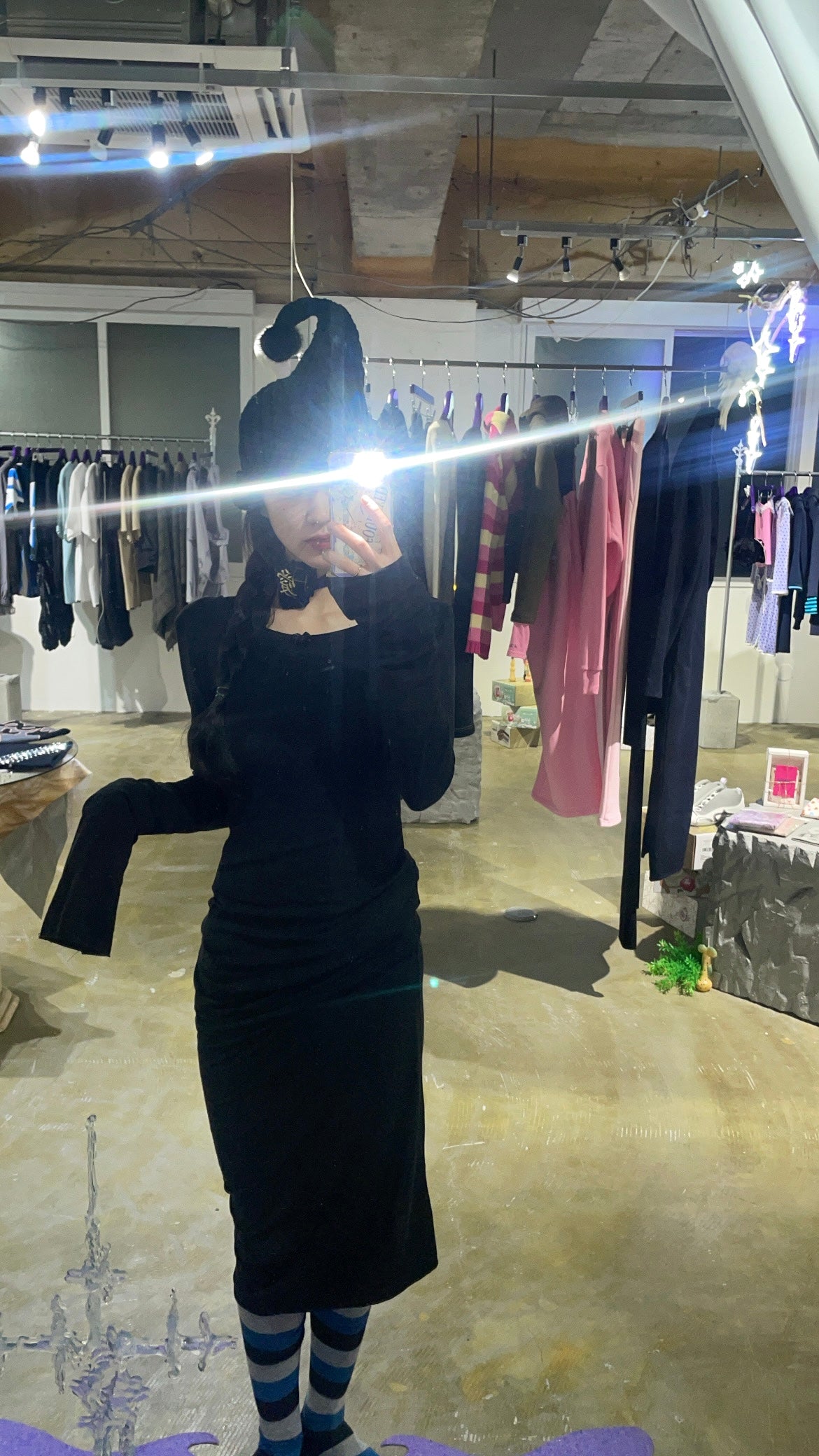 Elf Black Pom-Pom Knit Beanie