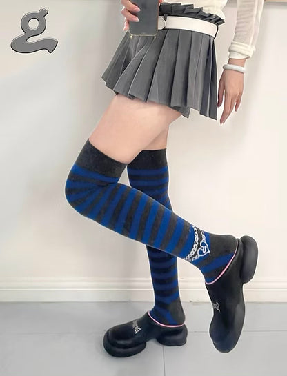 Striped Knee High Socks Blue