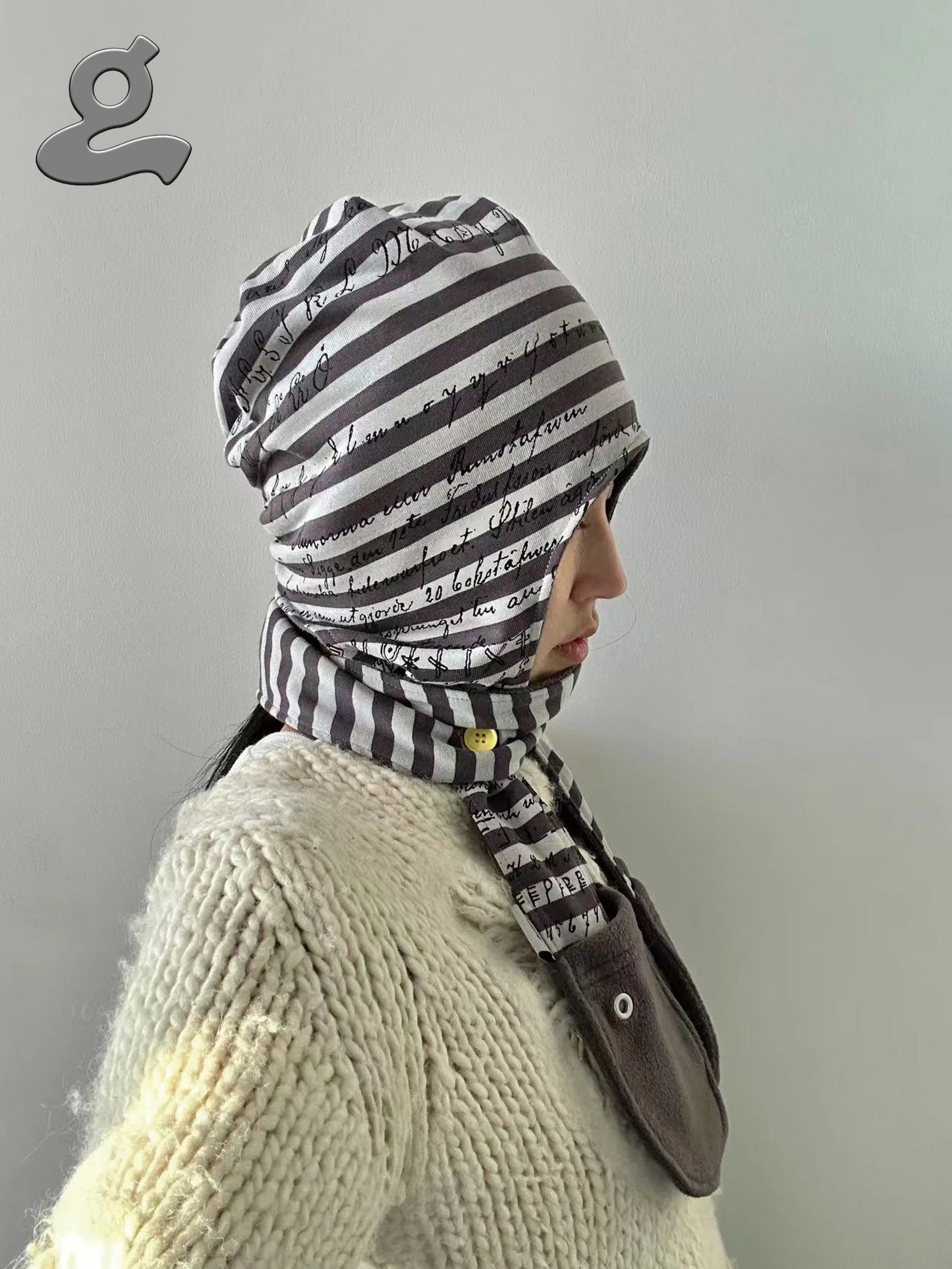 Code Print Striped 2-in-1 Hooded Scarf
