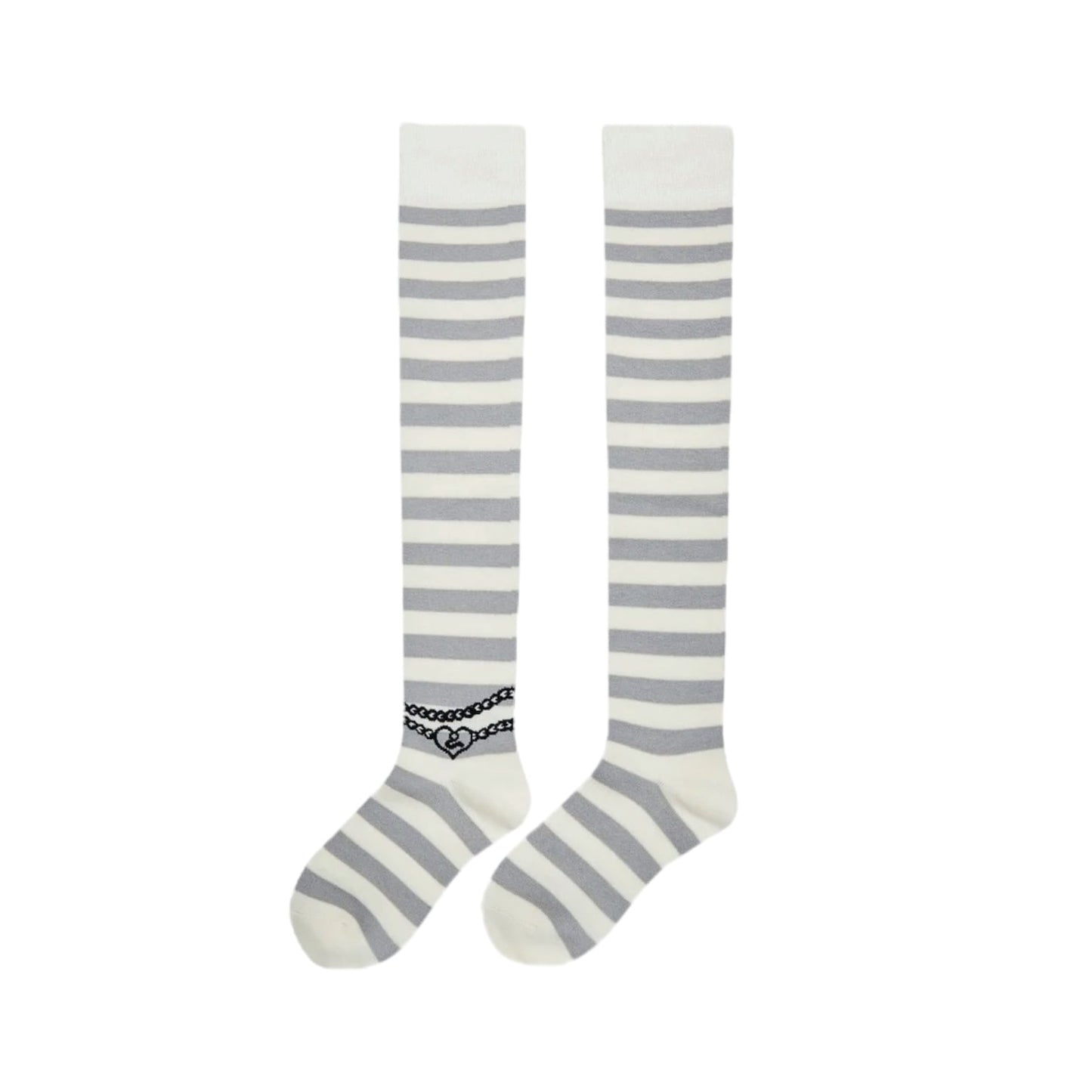 Striped Knee High Socks Grey