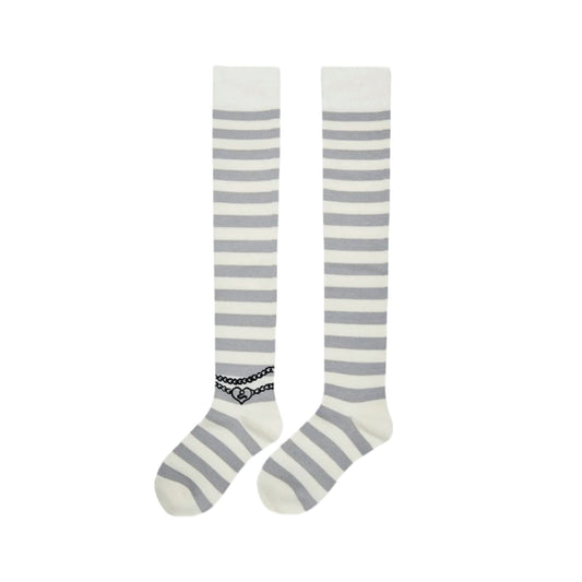 Striped Knee High Socks Grey