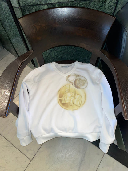 coin and ring print v neck sweat
