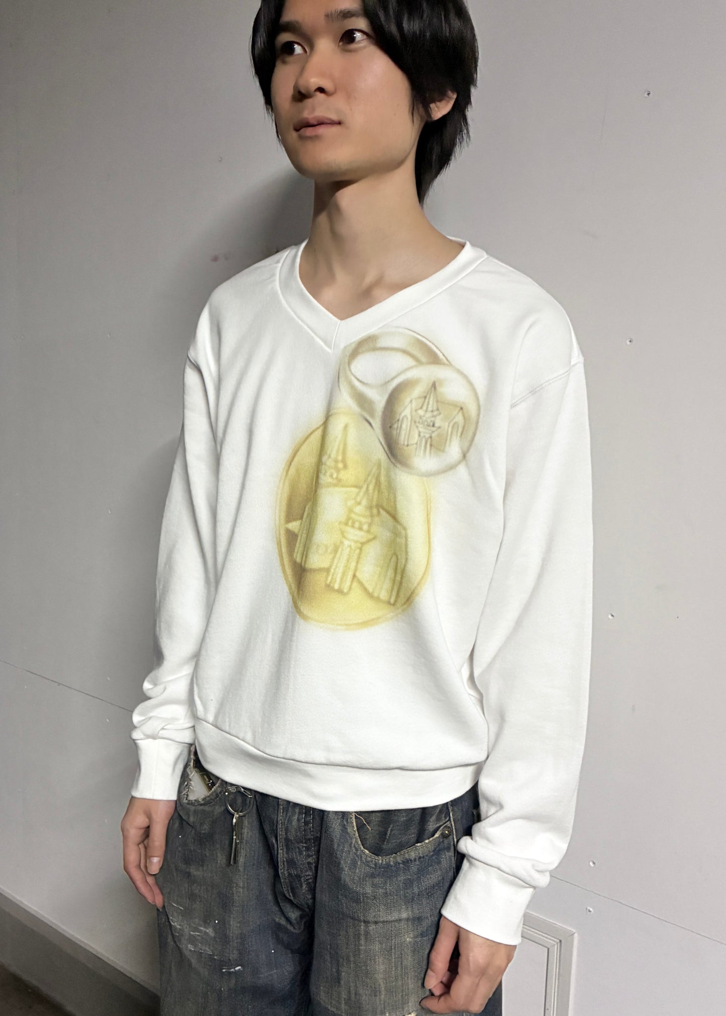 coin and ring print v neck sweat