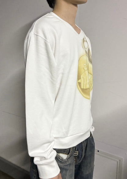 coin and ring print v neck sweat