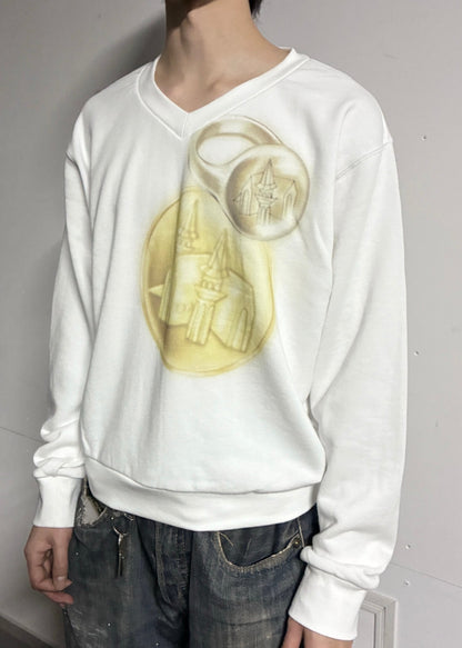 coin and ring print v neck sweat