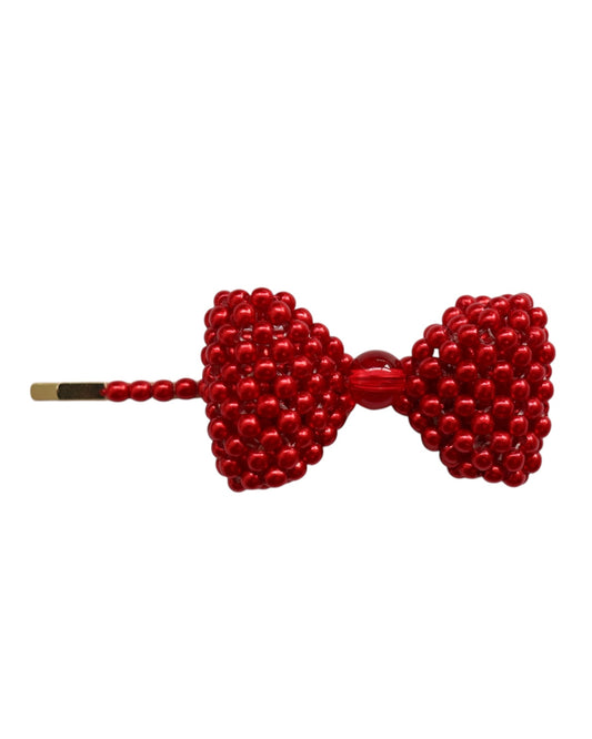 Red beads ribbon hair pin