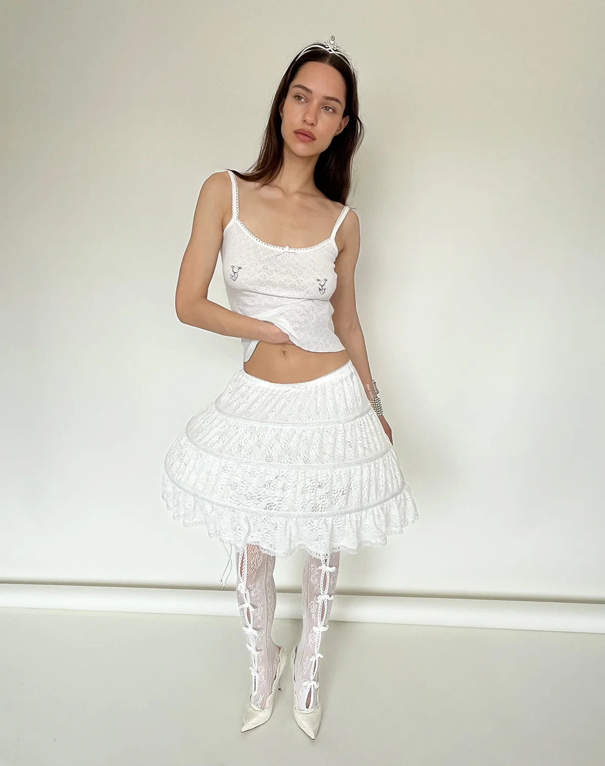 White Bow White Lace Ankle Socks
