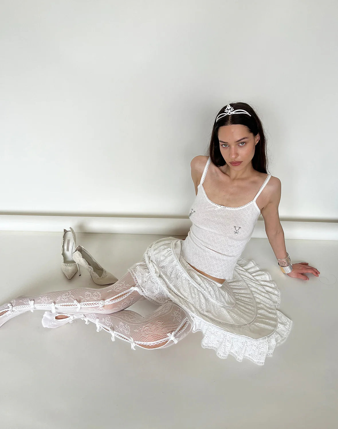 White Bow White Lace Ankle Socks