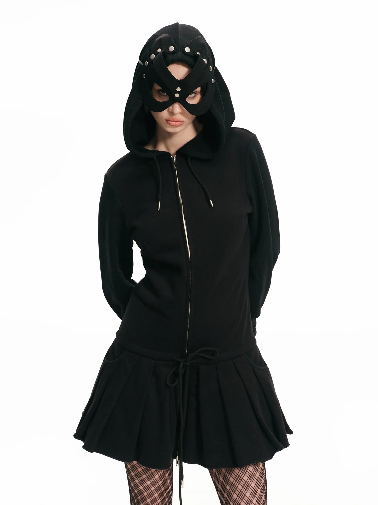 Handmade Black Devil Mask Hoodie Dress