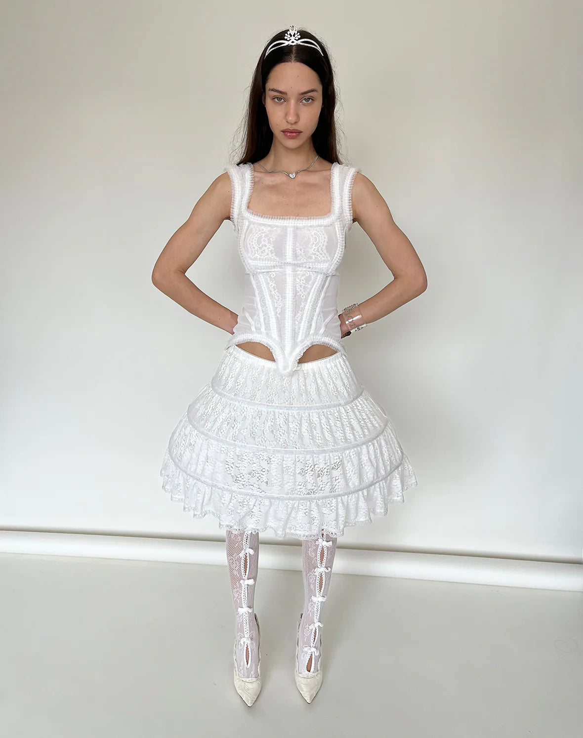 White Lace Trim Mesh corset