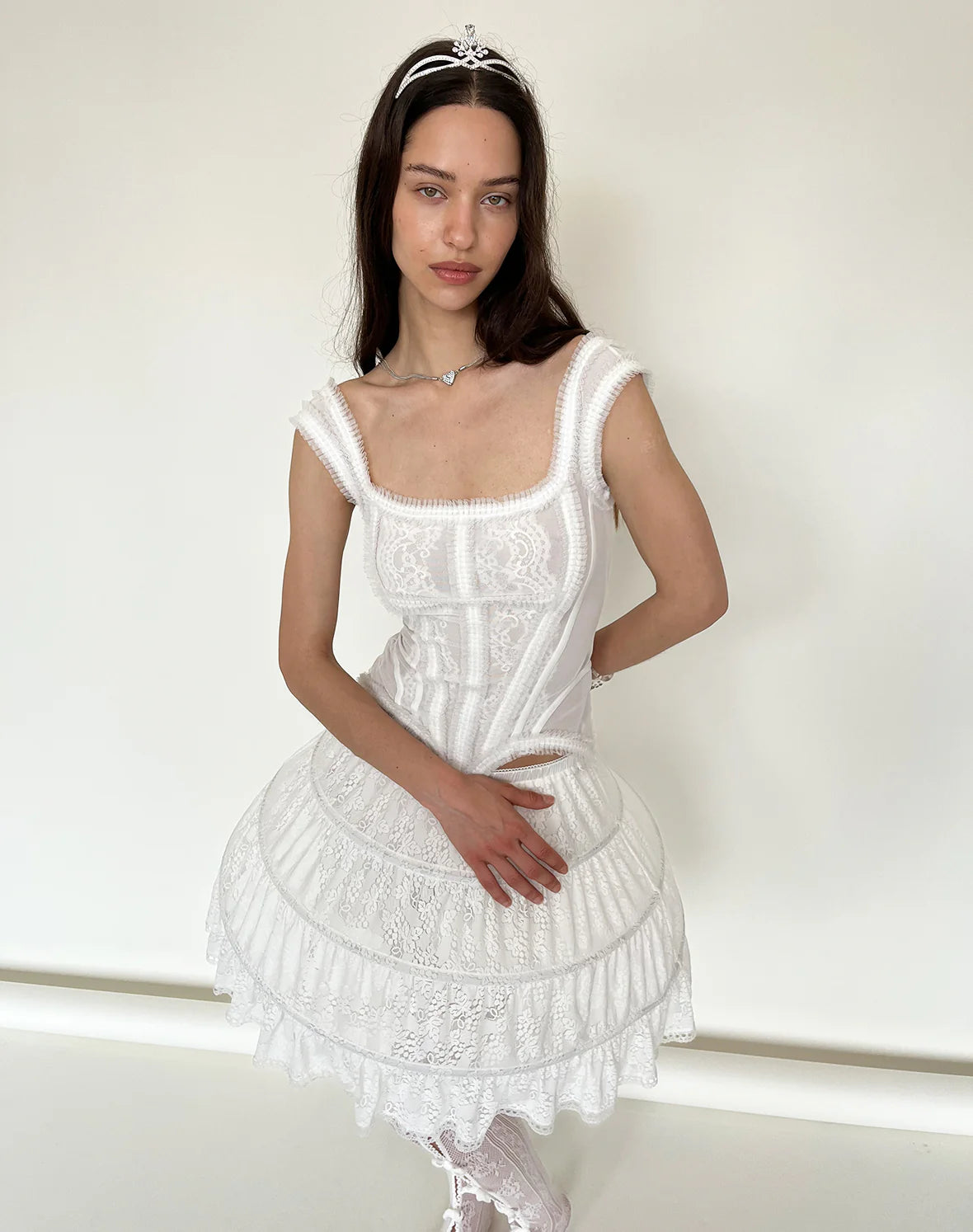 White Lace Trim Mesh corset