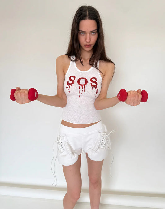 Red"SOS"Glitter Pink Tank Top