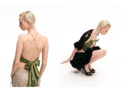Green Gemstone Poodle Devil Horn Halter Top