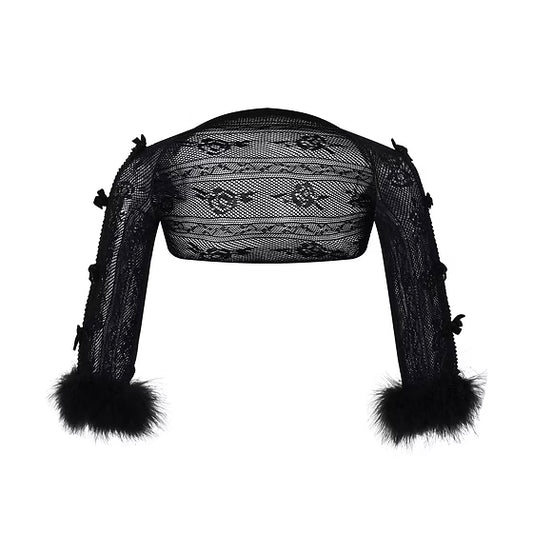 Black Ostrich Feather Lace Shrug