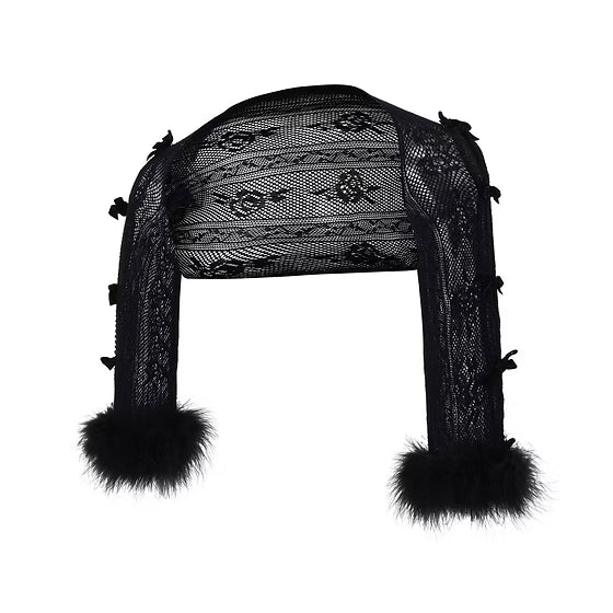 Black Ostrich Feather Lace Shrug