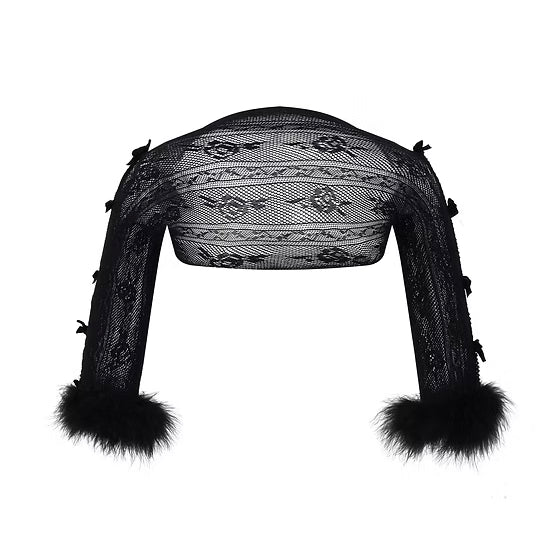 Black Ostrich Feather Lace Shrug