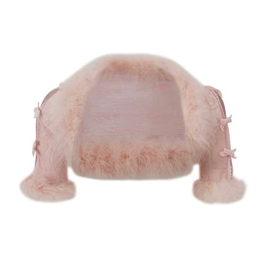 Pink Ostrich Feather Lace Shrug